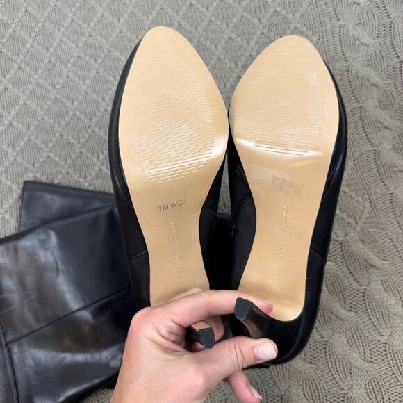 Audrey Brooke Black Knee-High Leather High Heel Platform Wide Calf Boots - Picture 3 of 7